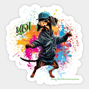 Yo! Cute Dachshund In Hoodie 90’s Dance Theme Sticker